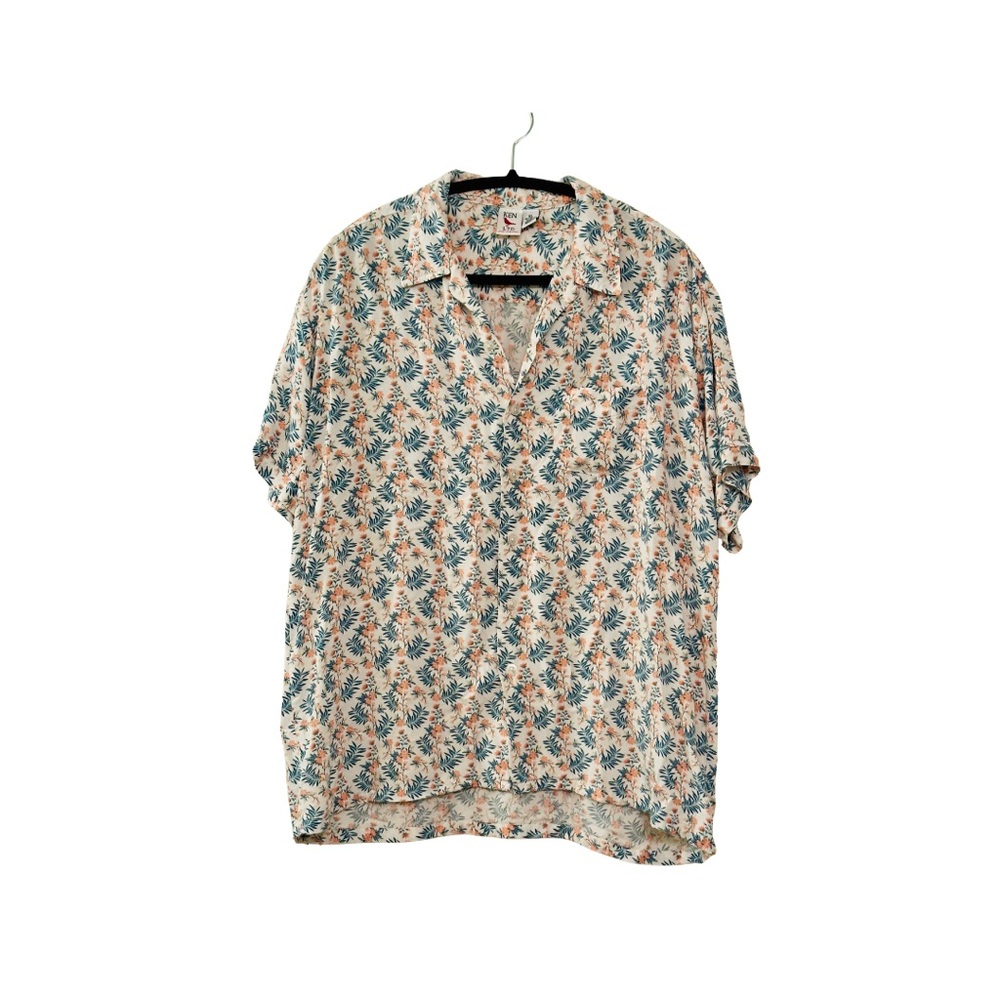 Women’s Floral Short Sleeve Blouse - Cream & Teal